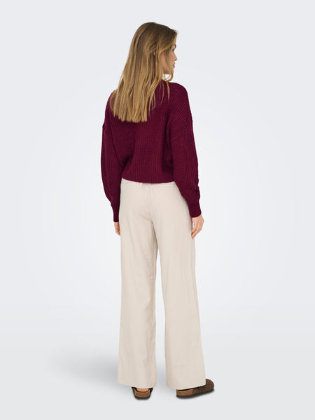 V-Neck Knit Cardigan in Cabernet