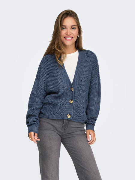 V-Neck Knit Cardigan in Indigo