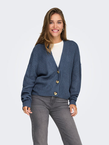 V-Neck Knit Cardigan in Indigo