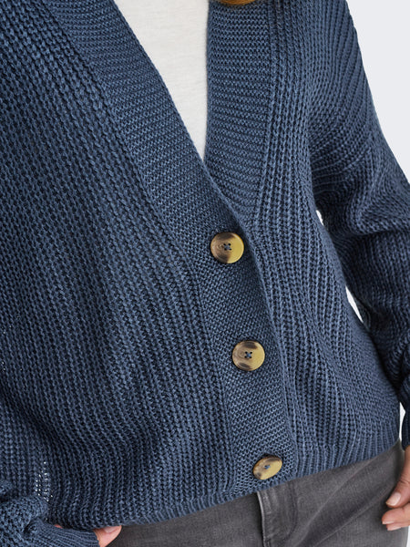 V-Neck Knit Cardigan in Indigo