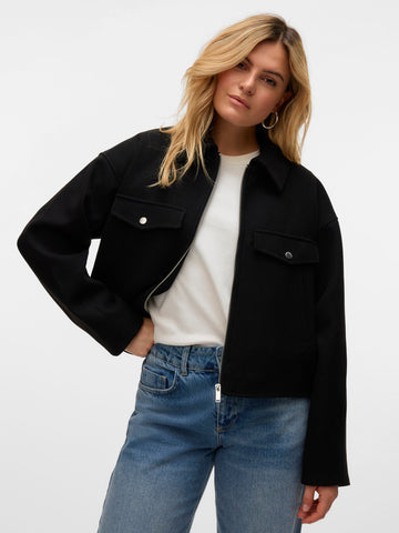 Cropped Zip Jacket in Black