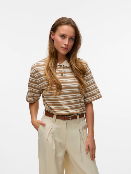 Striped Polo T-Shirt in Tan Combo