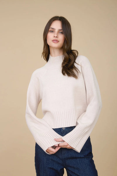 Mock Neck Cropped Sweater in Beige