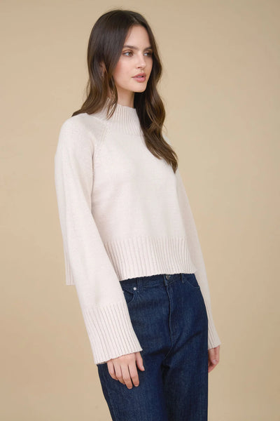 Mock Neck Cropped Sweater in Beige