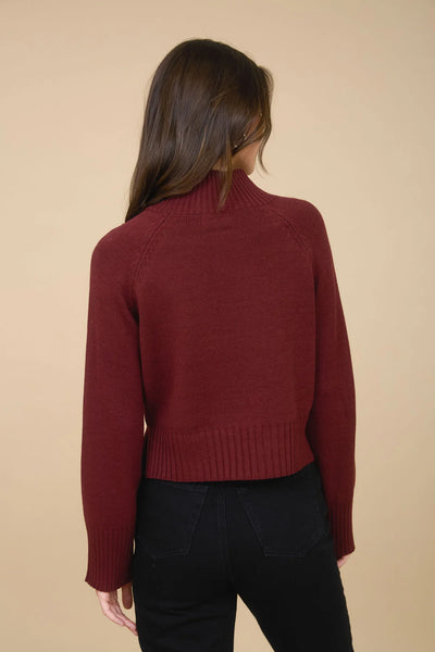 Mock Neck Cropped Sweater in Wine