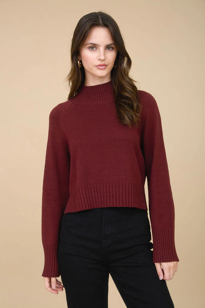 Mock Neck Cropped Sweater in Wine