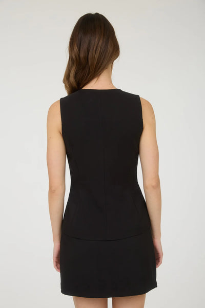 Split Front Button Down Long Vest in Black