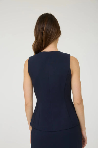 Split Front Button Down Long Vest in Navy