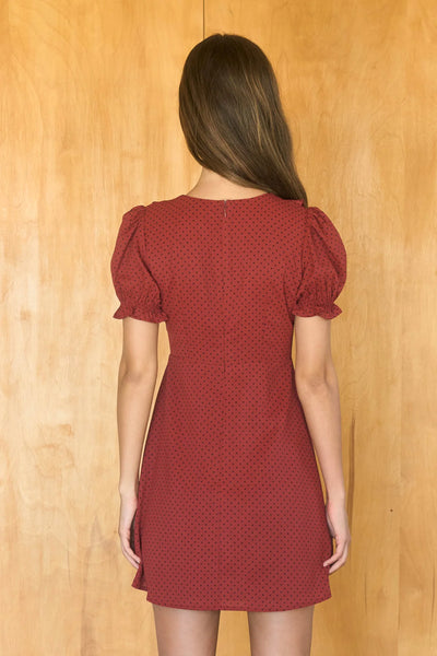 Polka Dot Velvet Tie Mini Dress in Dark Red Combo