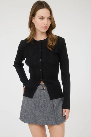Stripe Knit Split Hem Cardigan in Black