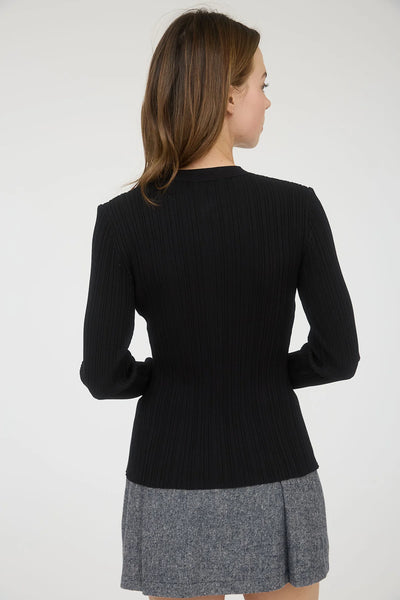 Stripe Knit Split Hem Cardigan in Black