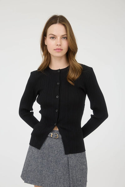 Stripe Knit Split Hem Cardigan in Black