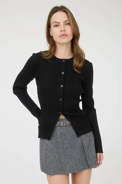 Stripe Knit Split Hem Cardigan in Black