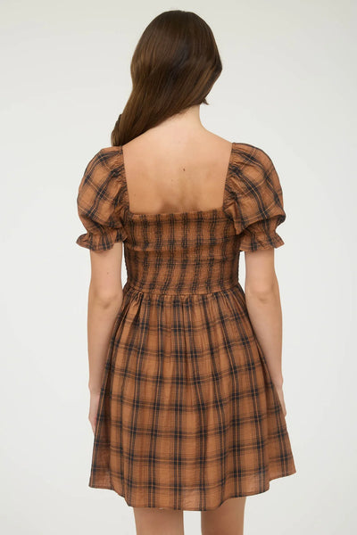 Plaid Smocked Top Dress in Brown Combo