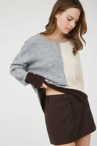 Colourblock Sweater in Grey Combo