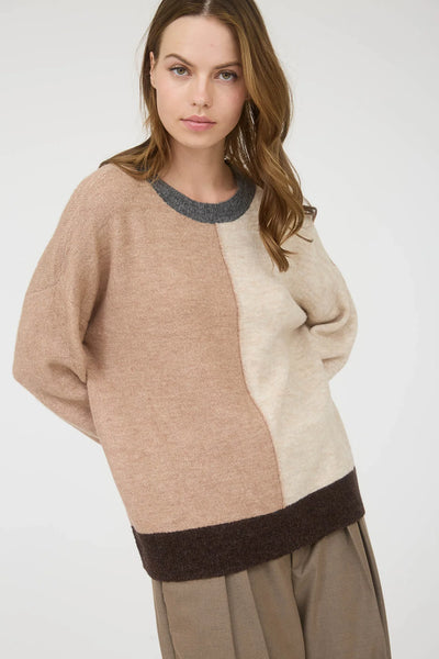 Colourblock Sweater in Beige Combo