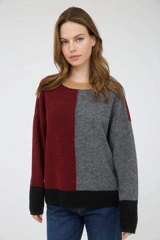 Colourblock Sweater in Wine Combo