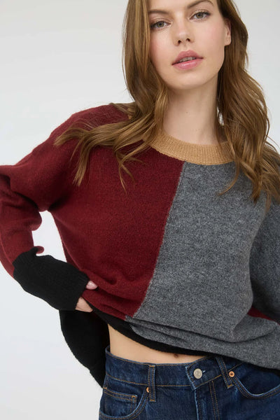 Colourblock Sweater in Wine Combo