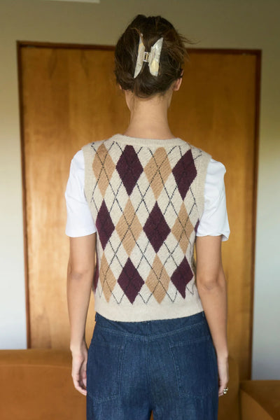 Argyle Knit Vest in Beige Combo