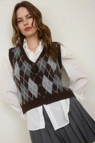 Argyle Knit Vest in Charcoal Combo
