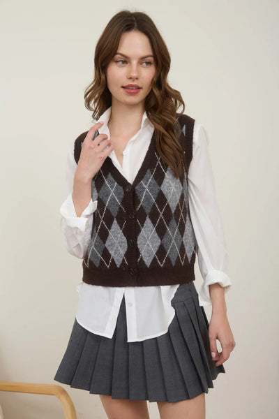 Argyle Knit Vest in Charcoal Combo