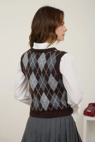 Argyle Knit Vest in Charcoal Combo