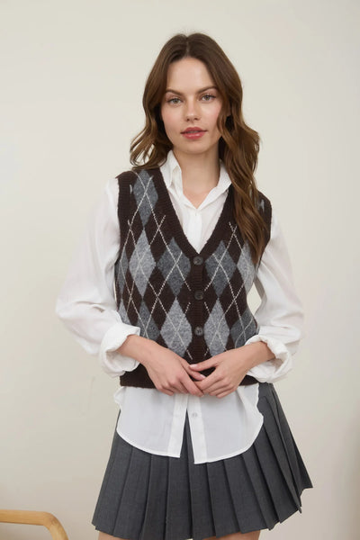 Argyle Knit Vest in Charcoal Combo