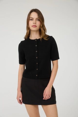 Short Sleeve Knit Cardigan in Black