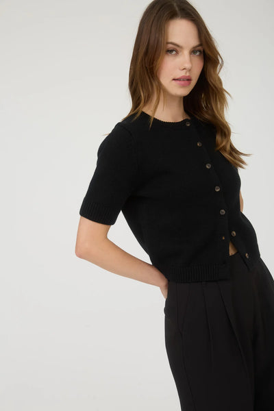 Short Sleeve Knit Cardigan in Black