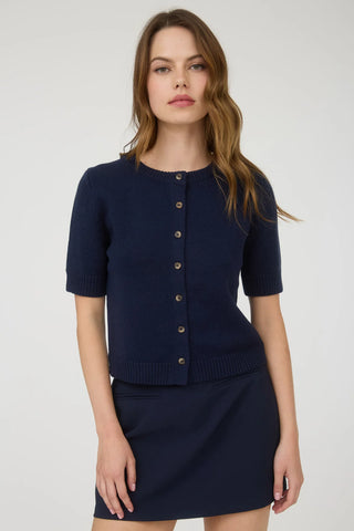Short Sleeve Knit Cardigan in Navy