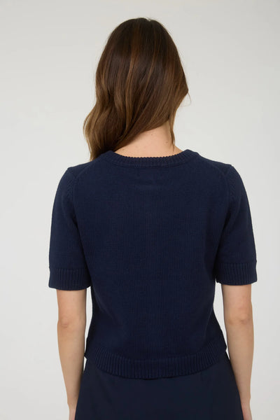 Short Sleeve Knit Cardigan in Navy