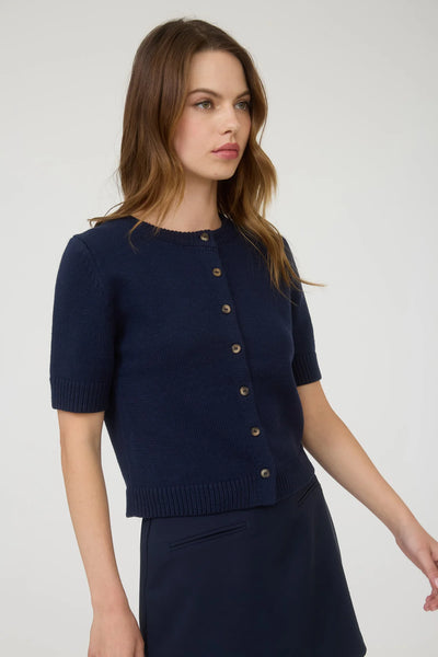Short Sleeve Knit Cardigan in Navy