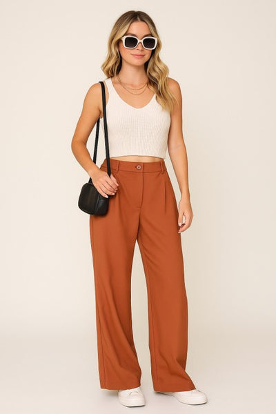 High Waist Wide Leg Pants in Camel