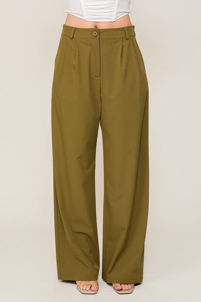 High Waist Wide Leg Pants in Olive