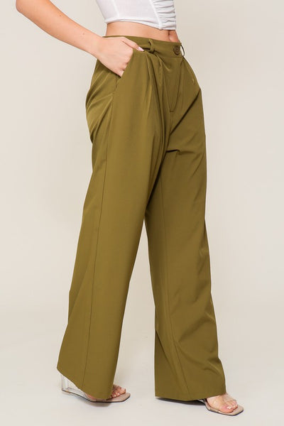 High Waist Wide Leg Pants in Olive