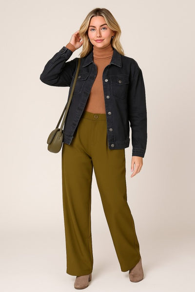 High Waist Wide Leg Pants in Olive