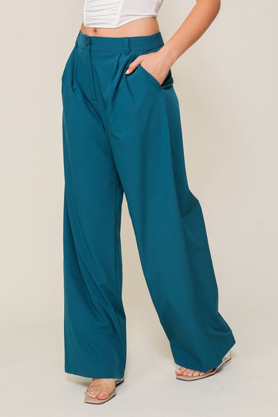 High Waist Wide Leg Pants in Teal