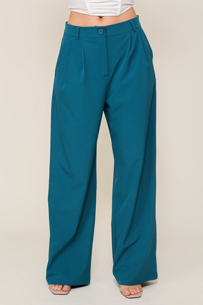 High Waist Wide Leg Pants in Teal