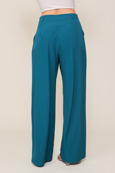 High Waist Wide Leg Pants in Teal