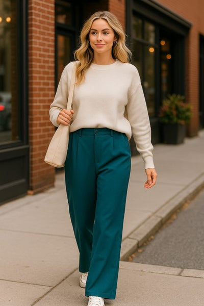High Waist Wide Leg Pants in Teal