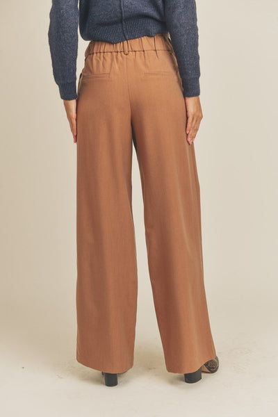 High Rise Pleated Wide Leg Pants in Caramel