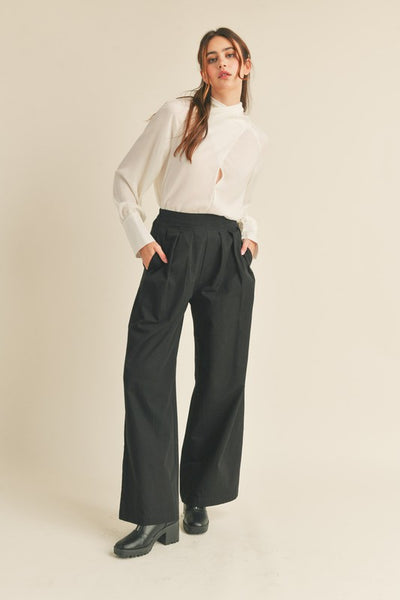 Pleated Extra Wide Leg Pants in Black