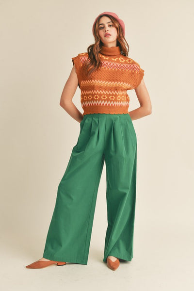 Pleated Extra Wide Leg Pants in Green