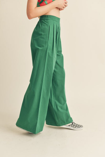 Pleated Extra Wide Leg Pants in Green