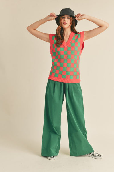 Pleated Extra Wide Leg Pants in Green