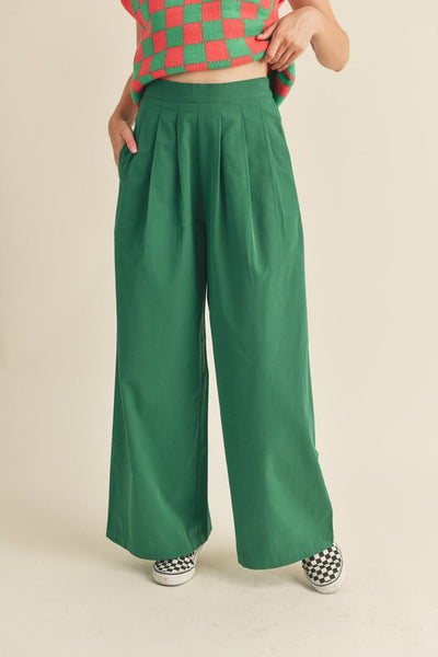 Pleated Extra Wide Leg Pants in Green