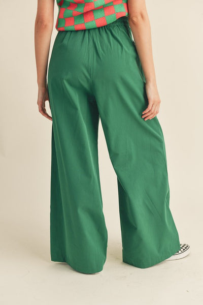 Pleated Extra Wide Leg Pants in Green