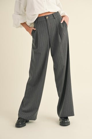 Pinstripe Wide Leg Pants in Charcoal