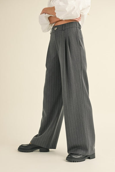 Pinstripe Wide Leg Pants in Charcoal