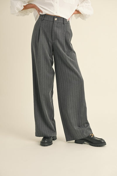 Pinstripe Wide Leg Pants in Charcoal